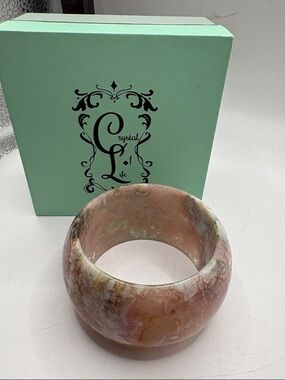 Natural Genuine Pink Agate Bangle Bracelet